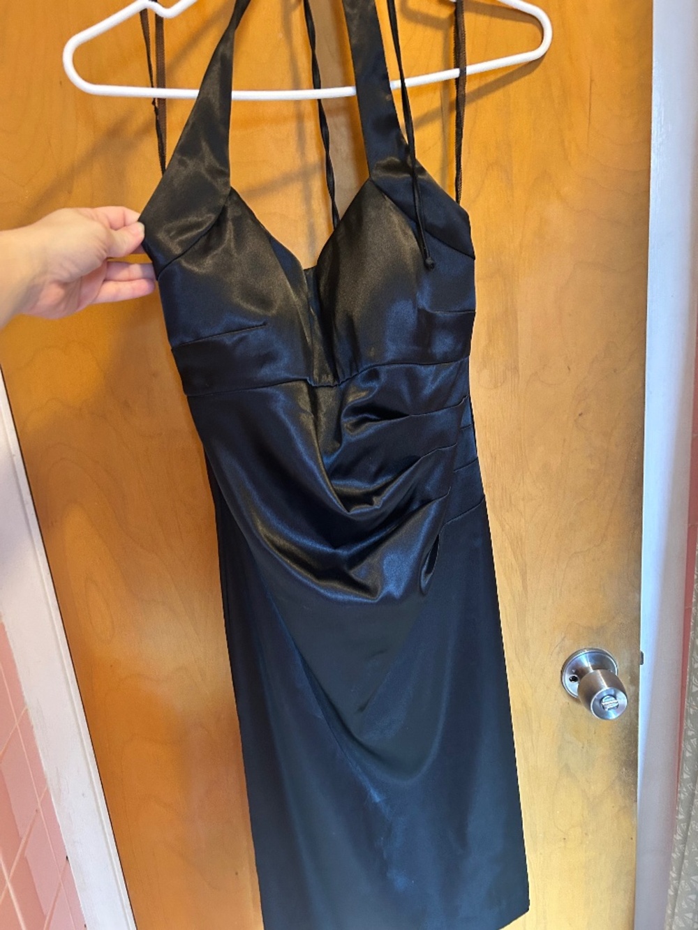 Onyx Nite black satin halter dress